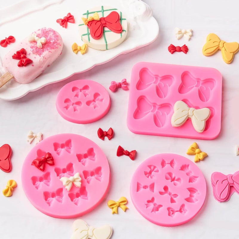 Puyeipt 4 Pcs Bow Silicone Mold, Mini Bows Fondant Molds, Chocolate Candy Silicone Molds for Cupcake Topper, Cake Pop Decoration and Clay Craft Making - Image 4
