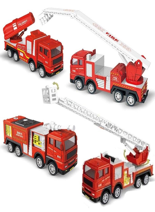 SHIPEASE Friction Powered Fire Engine Truck Toy for Kids Boys Die Cast Model Fire Rescue Crane, Ladder, Water Cannon and Fire Turbojet Truck Pull Back Vehicle (Multicolor) - Image 1