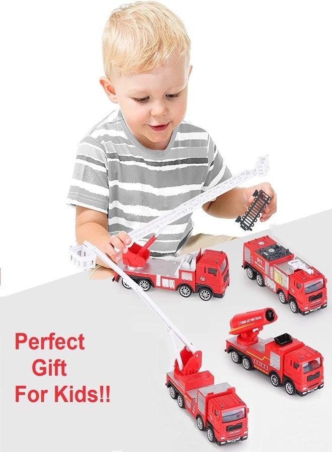 SHIPEASE Friction Powered Fire Engine Truck Toy for Kids Boys Die Cast Model Fire Rescue Crane, Ladder, Water Cannon and Fire Turbojet Truck Pull Back Vehicle (Multicolor) - Image 4