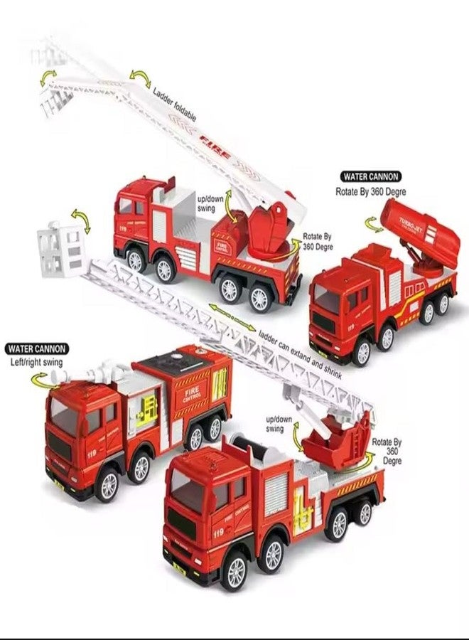 SHIPEASE Friction Powered Fire Engine Truck Toy for Kids Boys Die Cast Model Fire Rescue Crane, Ladder, Water Cannon and Fire Turbojet Truck Pull Back Vehicle (Multicolor) - Image 2