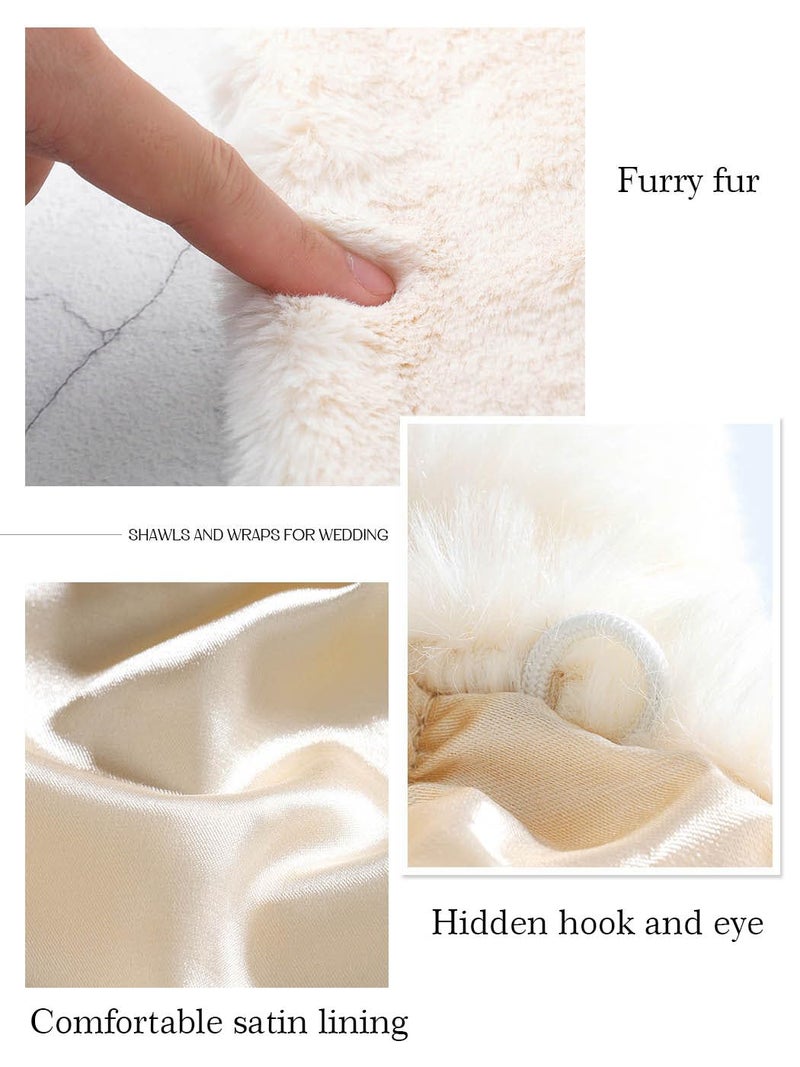 EASEDAILY Women's Fur Shawls and Wraps Wedding Fur Scarf Faux Bridal Stole with Brooch for Brides and Bridesmaids (A white) (B-beige, US 4-14 (S-M)) - Image 4