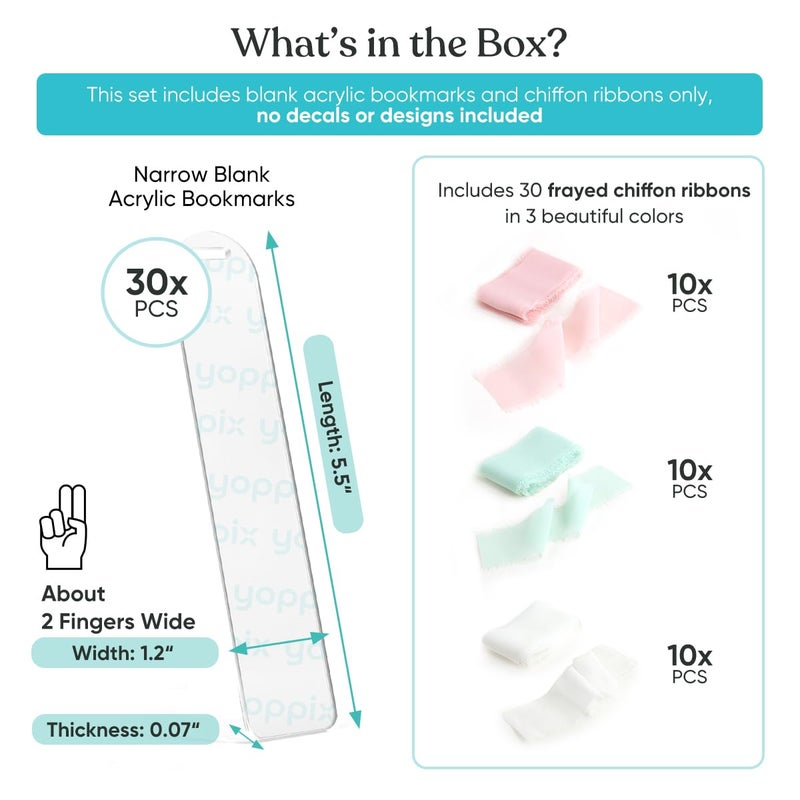 YOPPIX 30 Pieces Acrylic Bookmark Blanks- 2mm Thicken Clear Acrylic Bookmarks with 30 Pcs Ribbon for Reading Lovers DIY Crafts Presents, Graduation Back to School Presents - Image 2
