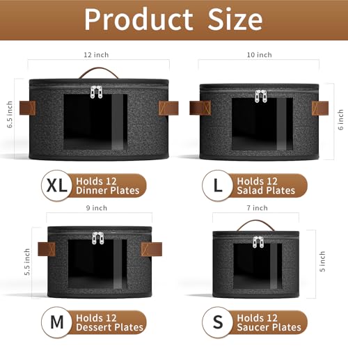 Foyego 4 Piece China Storage Containers, Dish Storage Containers with Clear Windows, Hard Shell Plate Organizer with Handles, Stackable Moving Boxes for Dishes, Glassware, Dinnerware, Plates, Dark Gray - Image 2