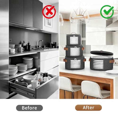 Foyego 4 Piece China Storage Containers, Dish Storage Containers with Clear Windows, Hard Shell Plate Organizer with Handles, Stackable Moving Boxes for Dishes, Glassware, Dinnerware, Plates, Dark Gray - Image 4