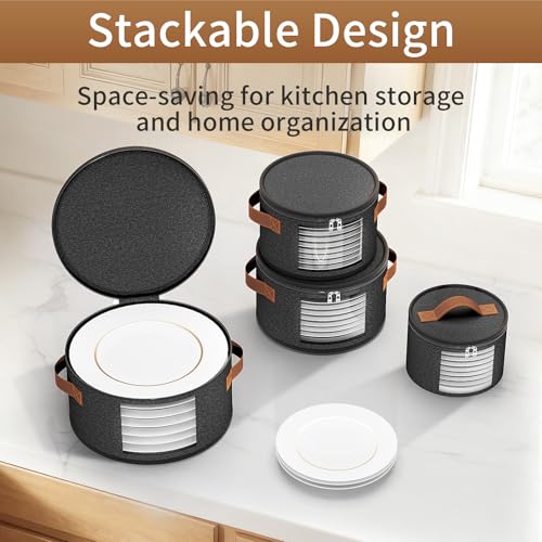 Foyego 4 Piece China Storage Containers, Dish Storage Containers with Clear Windows, Hard Shell Plate Organizer with Handles, Stackable Moving Boxes for Dishes, Glassware, Dinnerware, Plates, Dark Gray - Image 5