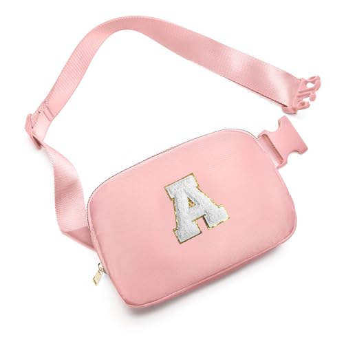 Gitus Birthday Gifts for 8 9 10 11 12 13 Year Old Girls Personalized Fanny Pack Crossbody Bags with Initial Letter Patch Belt Bag for Teen Girls Cute Trendy Stuff Travel Essentials (LightPink-A) - Image 1