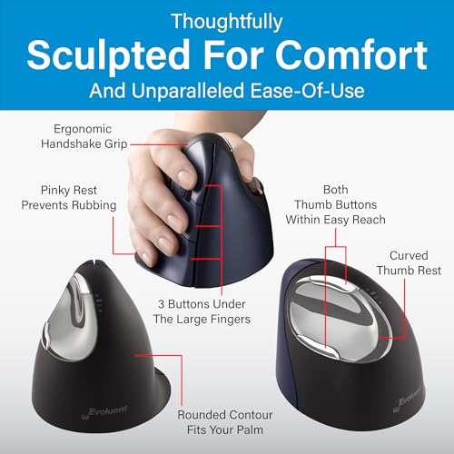 Evoluent – Inventor of the Vertical Mouse – VM4RW Ergonomic Vertical Mouse Right Hand Regular Size Wireless USB, Sculpted for Comfort, Reduces Wrist Strain, 4 Speeds, 6 Customizable Buttons in Windows - Image 5