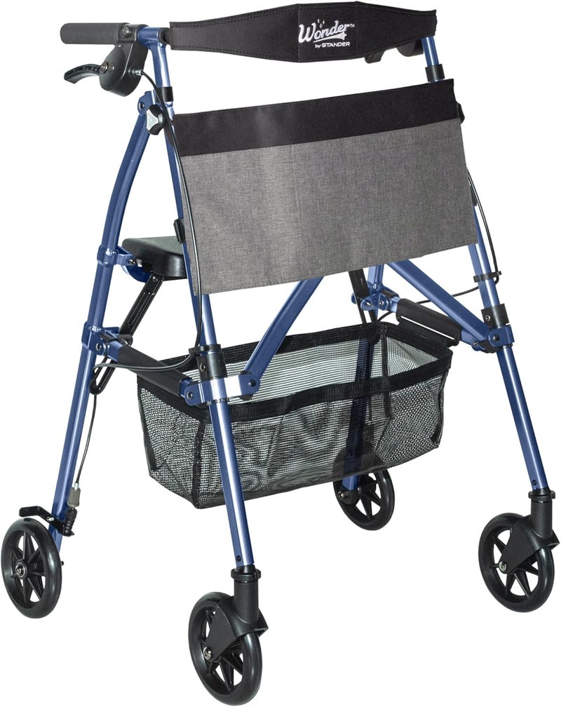 Stander EZ FoldNGo Rollator Lightweight Folding 4 Wheel Rollator with Seat and Lockable Brakes Elderly Limited Mobility Aid Cobalt Blue Eligible for VAT Relief in the UK - Image 1