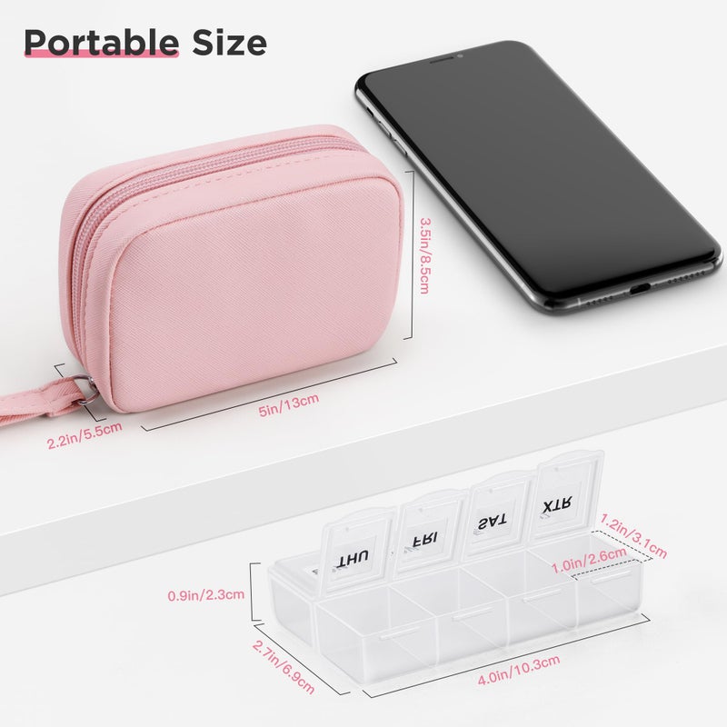 Zannaki Cute Pill Organizer for Purse with Two Removable 7-Day Pill Box, Travel PU Leather Pill Case, Portable Weekly Pill Container with Storage Bag to Hold Vitamins, Fish Oils, Supplements (Pink) - Image 2