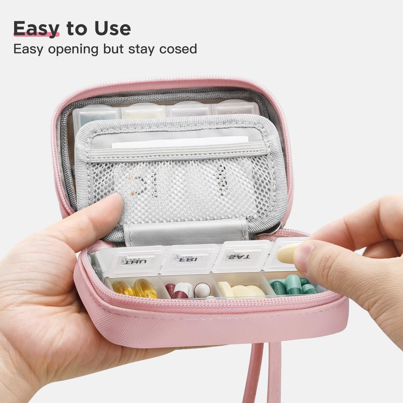 Zannaki Cute Pill Organizer for Purse with Two Removable 7-Day Pill Box, Travel PU Leather Pill Case, Portable Weekly Pill Container with Storage Bag to Hold Vitamins, Fish Oils, Supplements (Pink) - Image 3
