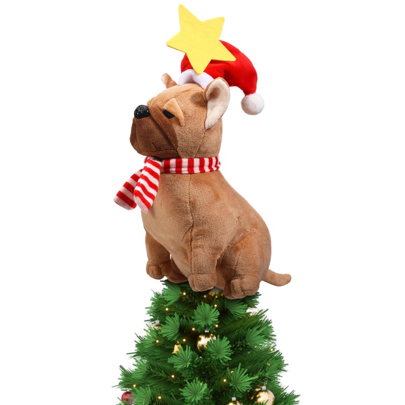Shappy Dog Christmas Tree Topper Plush Decoration With Santa Hat and Star Stuffed Ornament for Home Winter Holiday Xmas Party Decor - Image 2