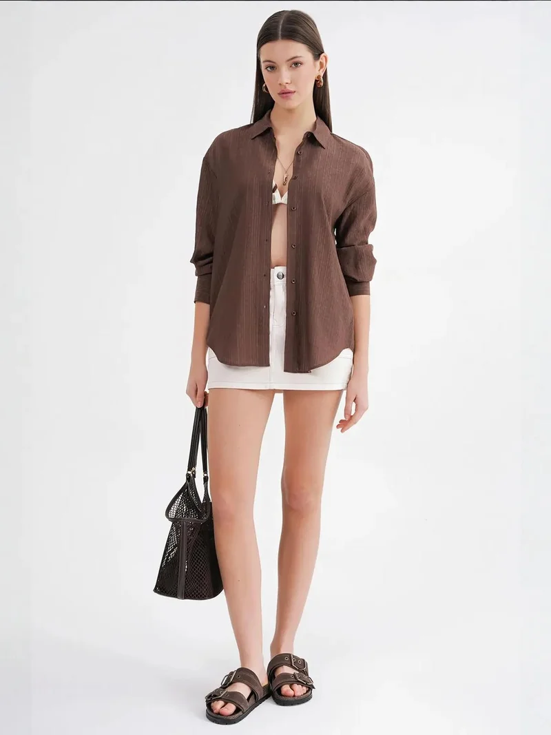 MixRay Coffee Brown Mixray Relaxed Fit Poplin Shirt for Women | Best Price UAE