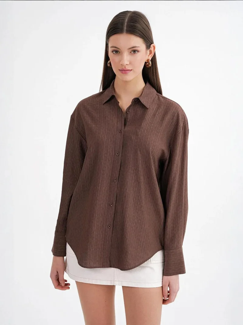 MixRay Coffee Brown Mixray Relaxed Fit Poplin Shirt for Women | Best Price UAE