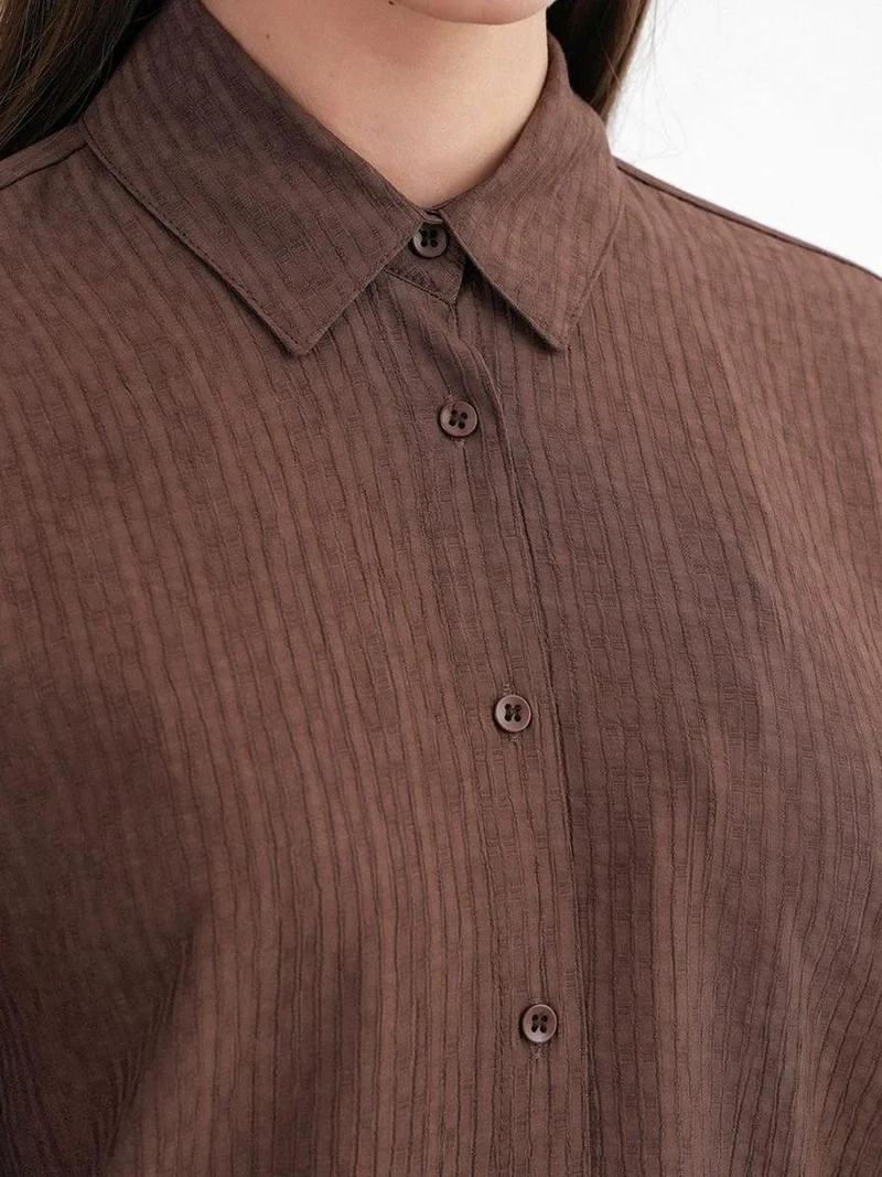 MixRay Coffee Brown Mixray Relaxed Fit Poplin Shirt for Women | Best Price UAE