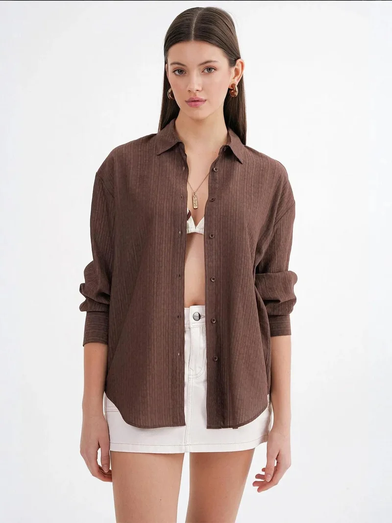 MixRay Coffee Brown Mixray Relaxed Fit Poplin Shirt for Women | Best Price UAE