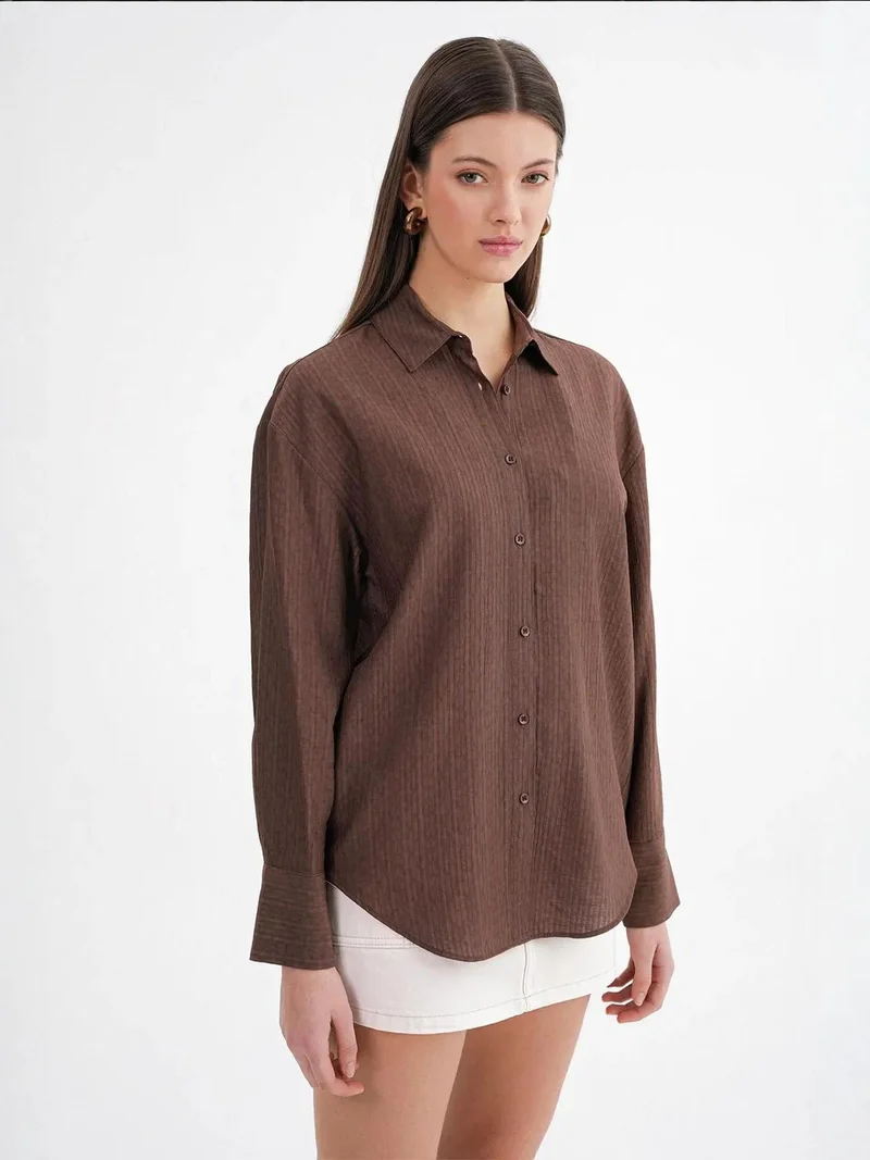 MixRay Coffee Brown Mixray Relaxed Fit Poplin Shirt for Women | Best Price UAE