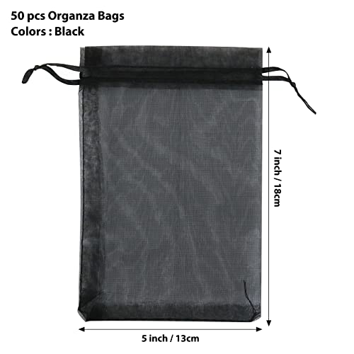 ANZNKU 50PCS Black Organza Bags Gift Bags Small Size Sheer Organza Bag 5x7 Inch for Christmas Mesh Candy Bag Small Mesh Pouches with Drawstring for Easter Party Wedding Favor - Image 3