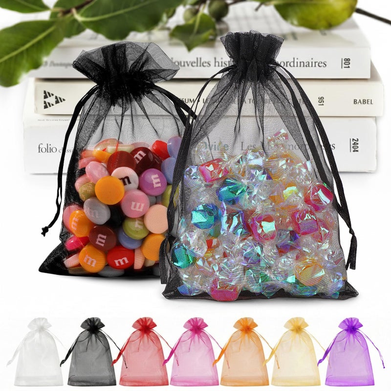 ANZNKU 50PCS Black Organza Bags Gift Bags Small Size Sheer Organza Bag 5x7 Inch for Christmas Mesh Candy Bag Small Mesh Pouches with Drawstring for Easter Party Wedding Favor - Image 2