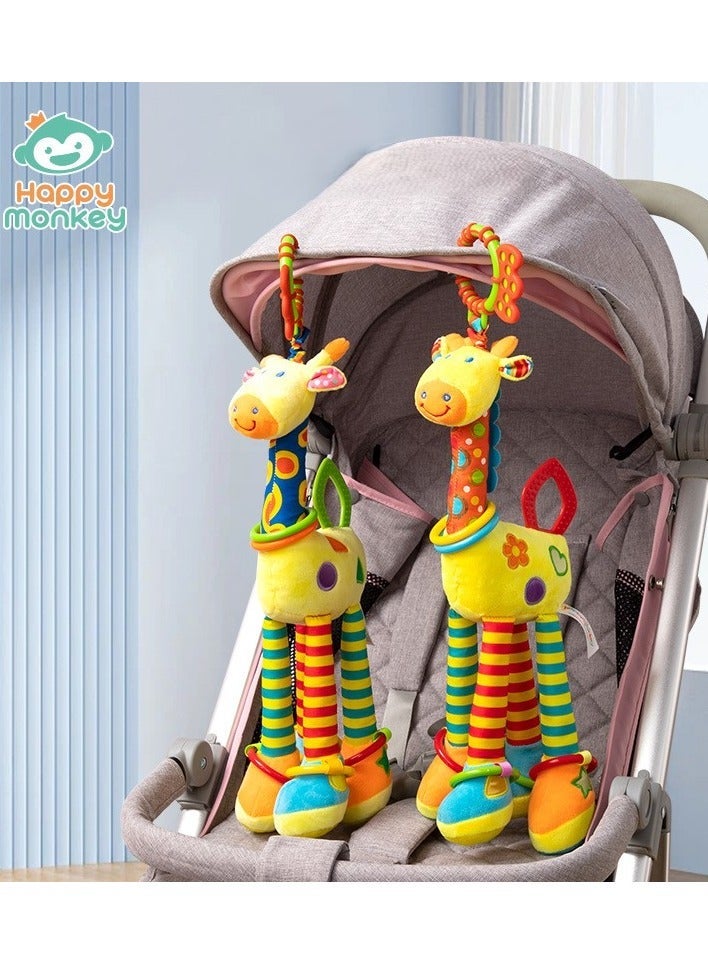 happy monkey High Quality Newborn Baby Toy Stroller Bed Hanging Plush Infant Rattle Teether Toy - Image 1