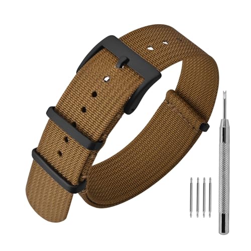 ANNEFIT Nylon Watch Band 18mm OnePiece Waterproof Military Watch Straps with Heavy Black Buckle Brown - Image 1