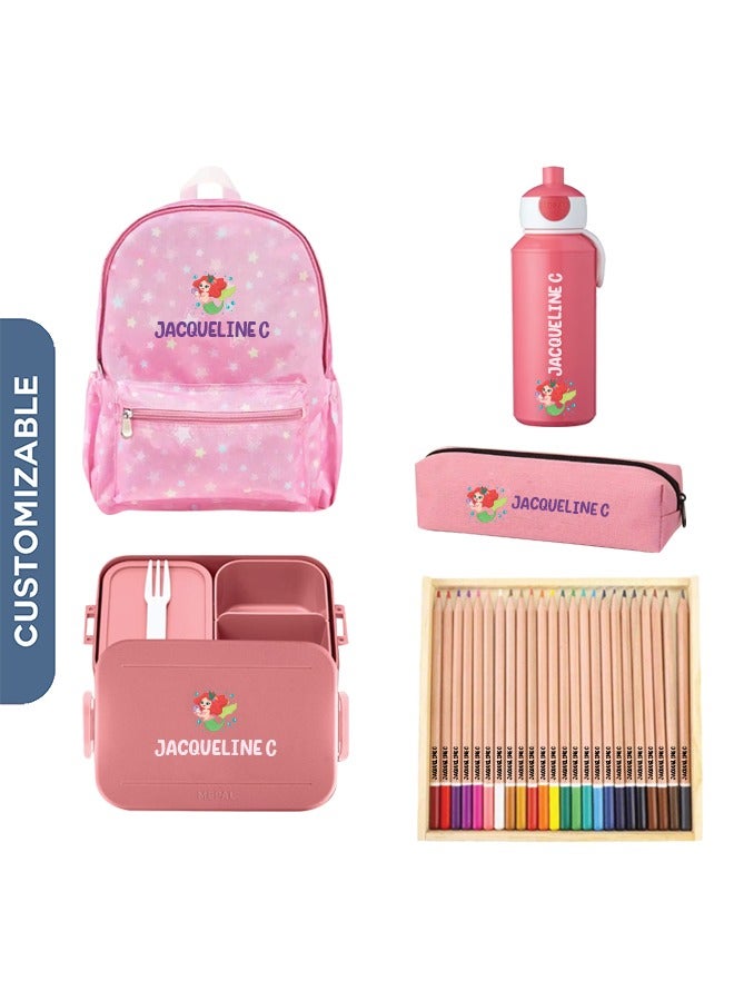 Share the Love 5 Pieces Back To School Bundle - Personalised Backpack, water bottle,Medium Lunch Box,pencil Case and 24 Pencils - Image 1