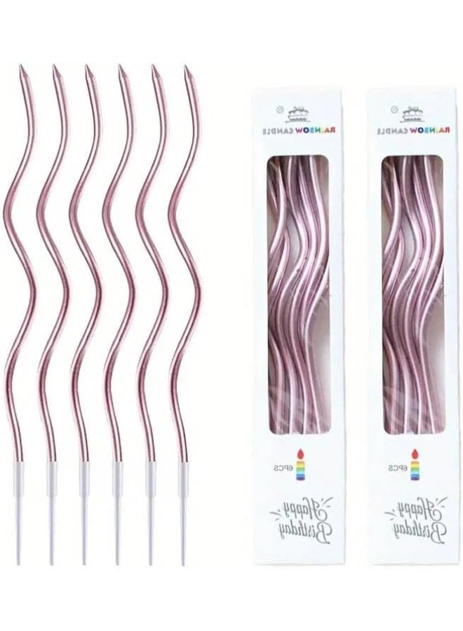 شموع أعياد ميلاد مزخرفة للاحتفالات، والذكرى السنوية، وحفلات الزفاف، والأمسيات الرومانسية (لونها ذهبي وردي مجعد) - Image 1