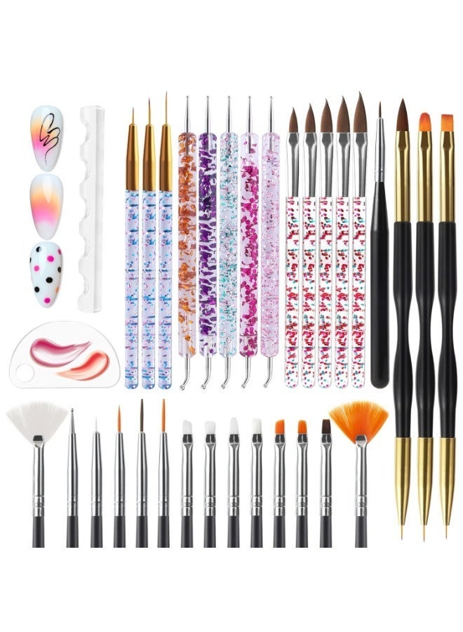 Miamia 31pcs Nail Art Brushes, Nail Art Tool Set, Dotting Tools, Dust Brush,Striping Brushes for Long Lines, Drawing Pen For Gel Polish Design supply - Image 4