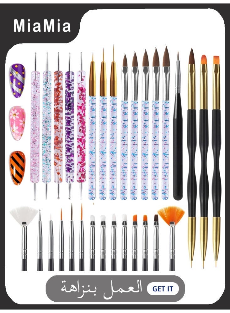 Miamia 31pcs Nail Art Brushes, Nail Art Tool Set, Dotting Tools, Dust Brush,Striping Brushes for Long Lines, Drawing Pen For Gel Polish Design supply - Image 1