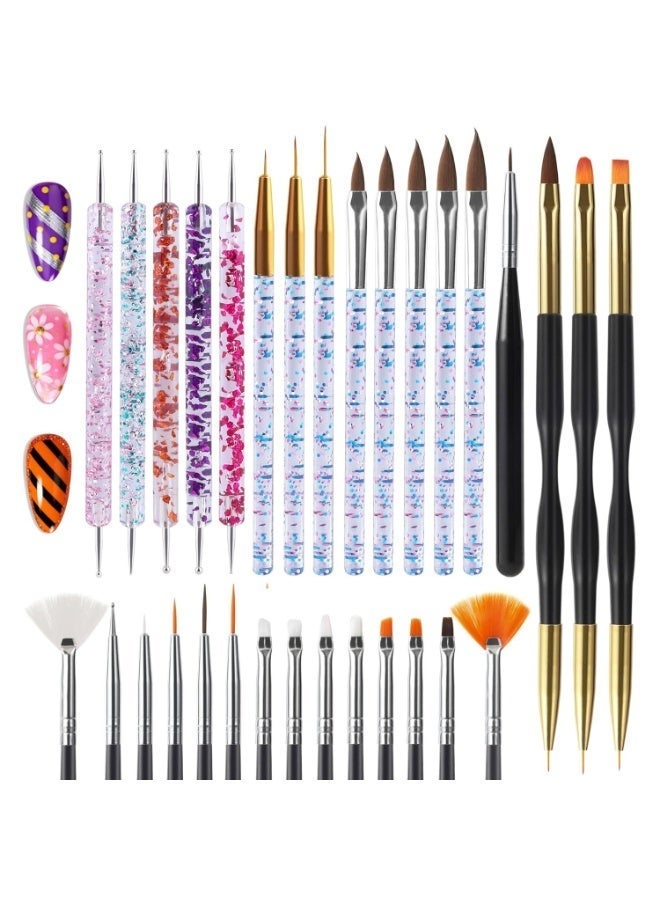 Miamia 31pcs Nail Art Brushes, Nail Art Tool Set, Dotting Tools, Dust Brush,Striping Brushes for Long Lines, Drawing Pen For Gel Polish Design supply - Image 2