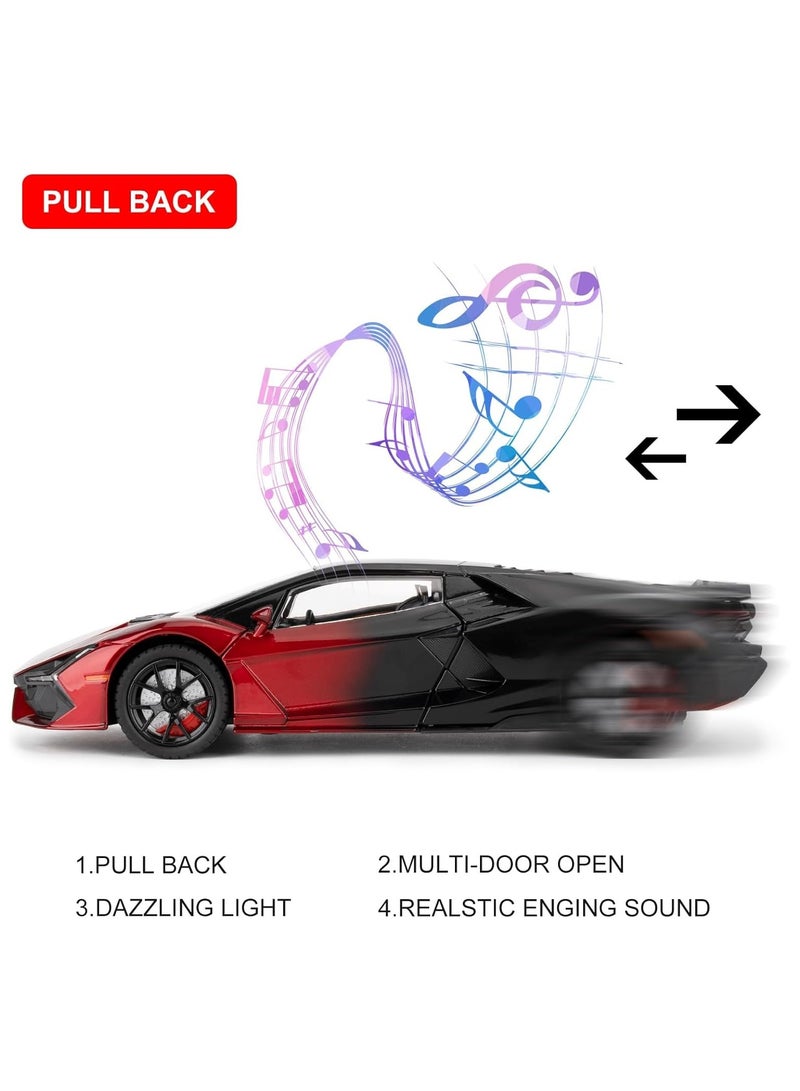 general Sports car toy, 1:24 scale die-cast model with sound, light and pull-back action. Collectible red sports car, children's gift. - Image 3