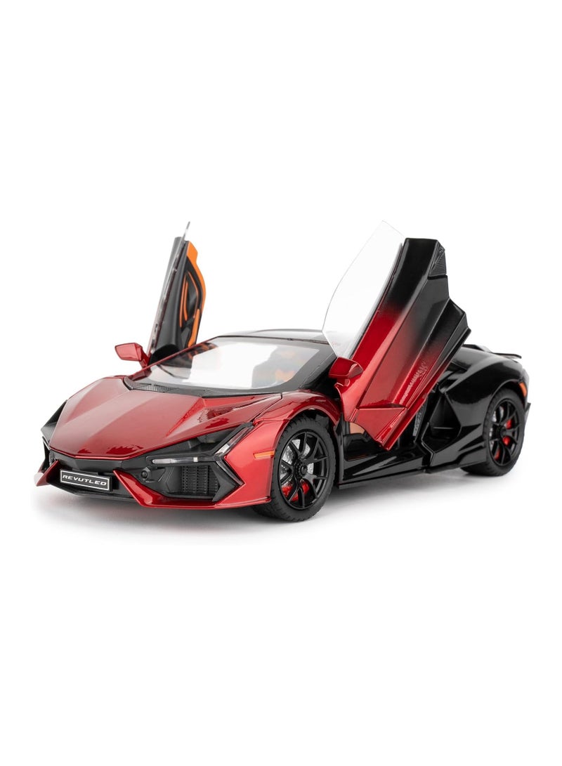 general Sports car toy, 1:24 scale die-cast model with sound, light and pull-back action. Collectible red sports car, children's gift. - Image 1