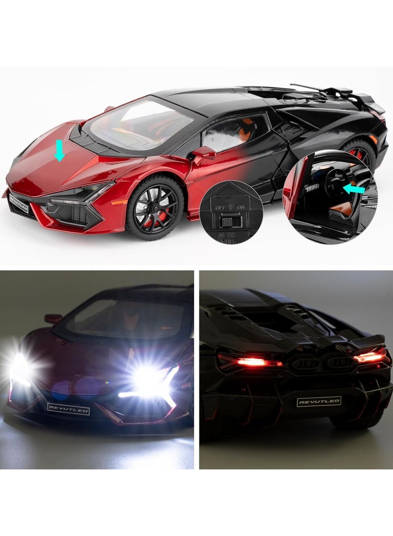 general Sports car toy, 1:24 scale die-cast model with sound, light and pull-back action. Collectible red sports car, children's gift. - Image 4