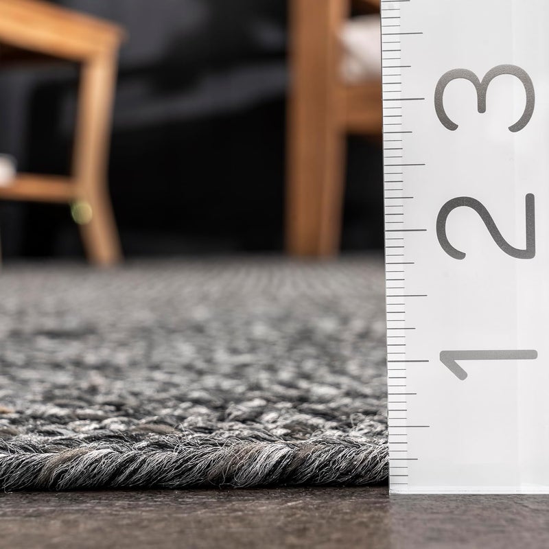 nuLOOM 2' x 12' Solid Hand Braided Indoor/Outdoor Area Rug, Pet-Friendly, High Traffic, Weather Resistant, for Patio, Balcony, Bedroom, Living, Dining Room, Wynn Charcoal - Image 2