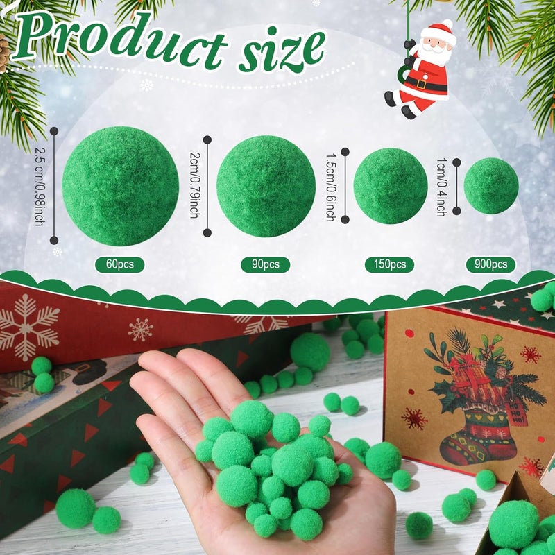Tegeme 1200 Pcs Pom Poms Balls for Christmas Winter Crafts Home Office School Garlands Decor(Green) - Image 2