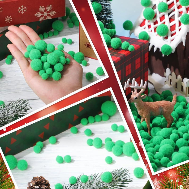 Tegeme 1200 Pcs Pom Poms Balls for Christmas Winter Crafts Home Office School Garlands Decor(Green) - Image 3