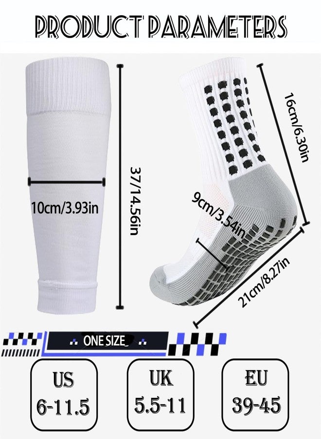 KMOLY 2 Set Soccer Grip Socks,Shin Guard Sleeves for Football Basketball for Men and Women One Size (2 Set (Black+White)) - Image 5
