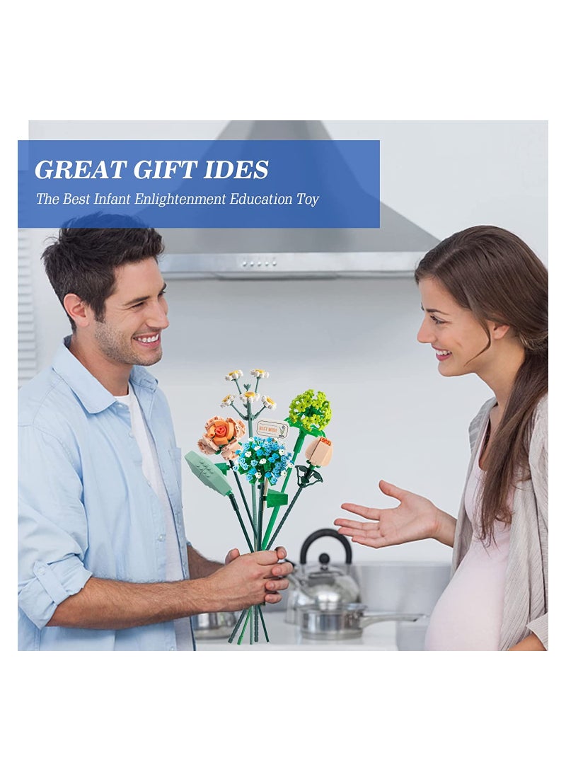 SOLARAE Mini Bricks Flower Bouquet Building Set - Artificial Flowers Chamomile 680 Pieces Building Block Set for Botanical Collection for Ages 8-12 Years Old Girl for Gift (Hydrangea/Rose/Camellia) - Image 5