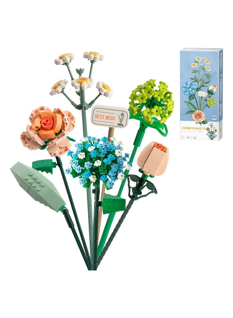 SOLARAE Mini Bricks Flower Bouquet Building Set - Artificial Flowers Chamomile 680 Pieces Building Block Set for Botanical Collection for Ages 8-12 Years Old Girl for Gift (Hydrangea/Rose/Camellia) - Image 1