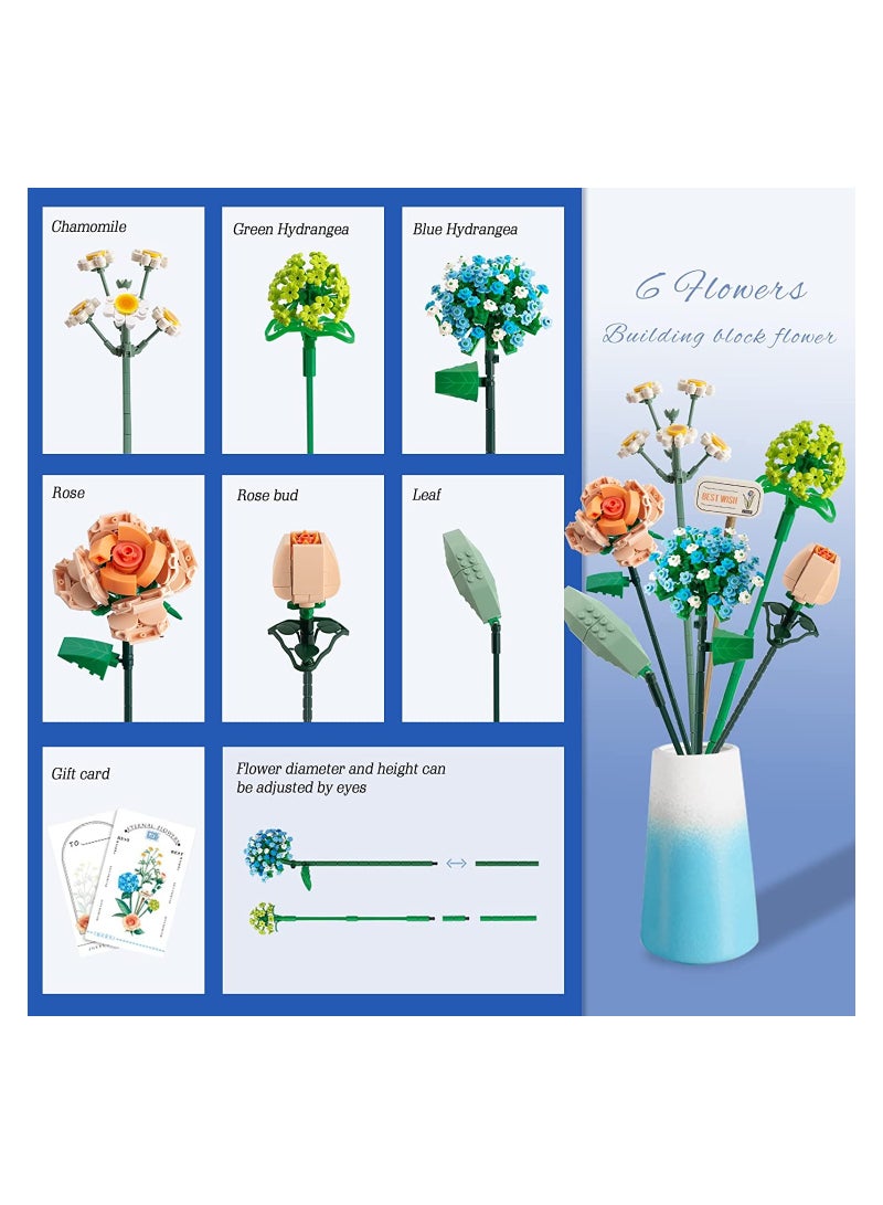 SOLARAE Mini Bricks Flower Bouquet Building Set - Artificial Flowers Chamomile 680 Pieces Building Block Set for Botanical Collection for Ages 8-12 Years Old Girl for Gift (Hydrangea/Rose/Camellia) - Image 3