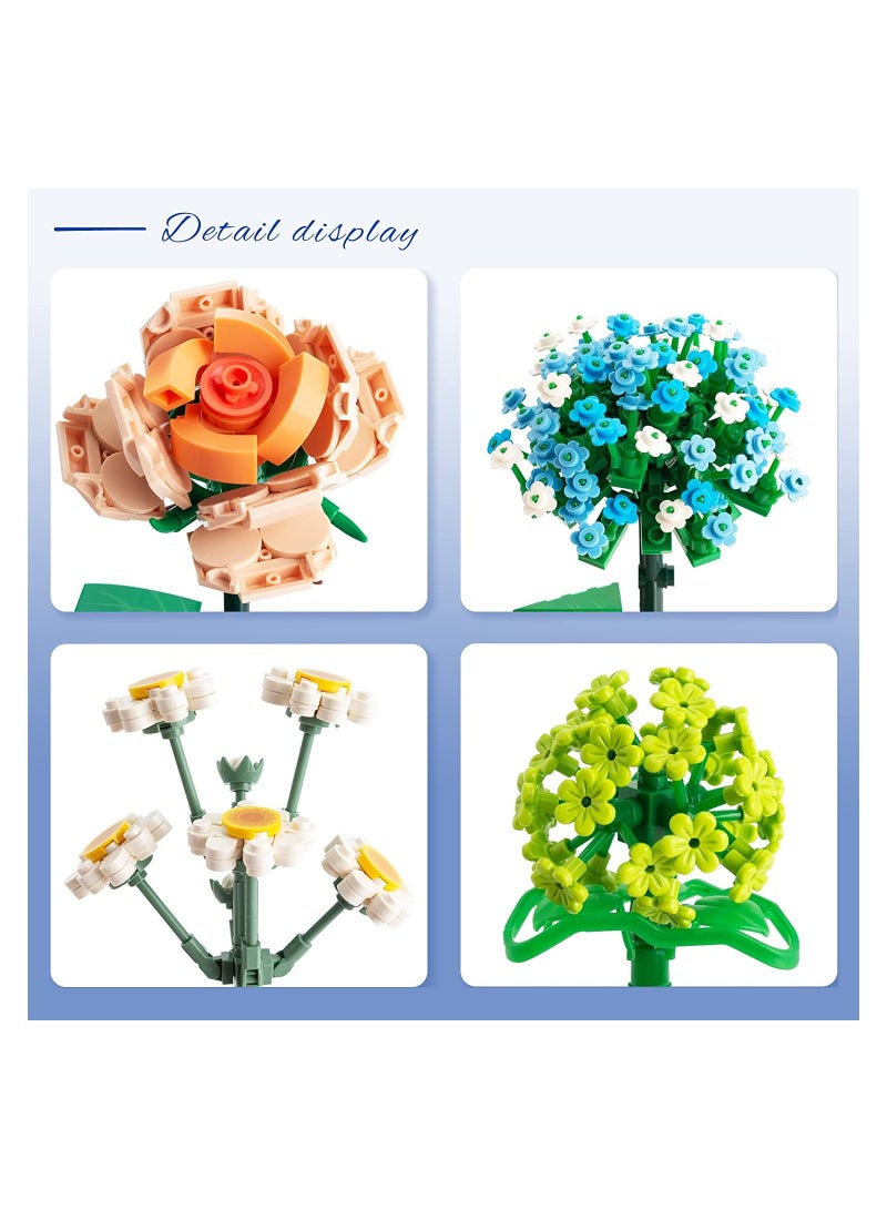 SOLARAE Mini Bricks Flower Bouquet Building Set - Artificial Flowers Chamomile 680 Pieces Building Block Set for Botanical Collection for Ages 8-12 Years Old Girl for Gift (Hydrangea/Rose/Camellia) - Image 4