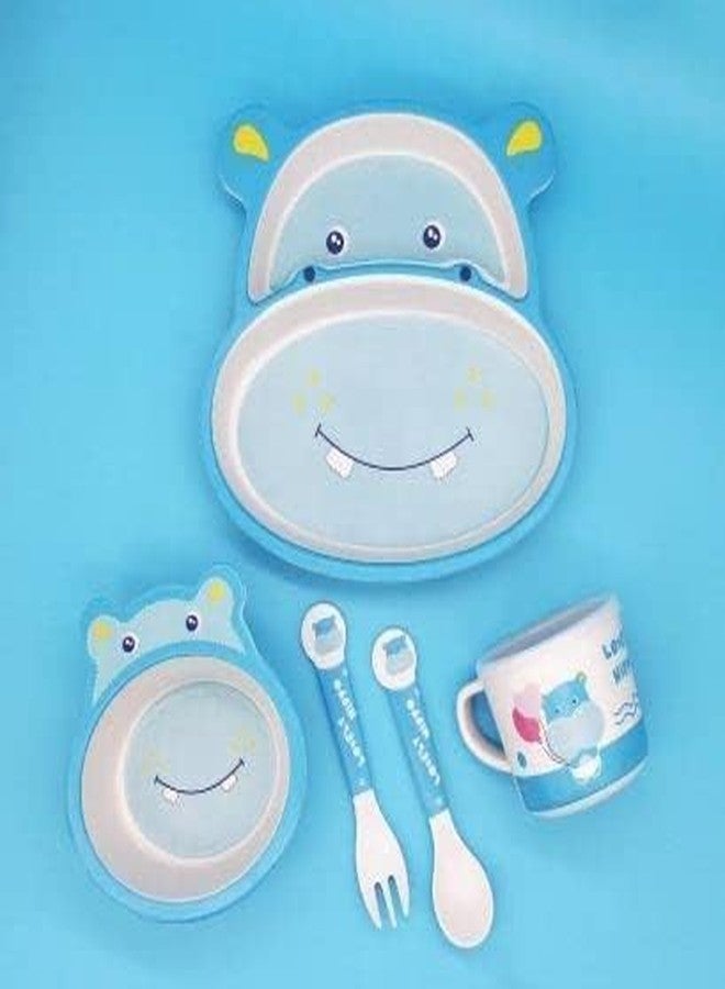 AHBHT Cute Kids Dinner Set, 5-Piece BPA-Free Feeding Set with Plate, Bowl, Cup, Spoon & Fork, Microwave Safe, Unbreakable Toddler Tableware for Boys & Girls (Hippo) - Image 5