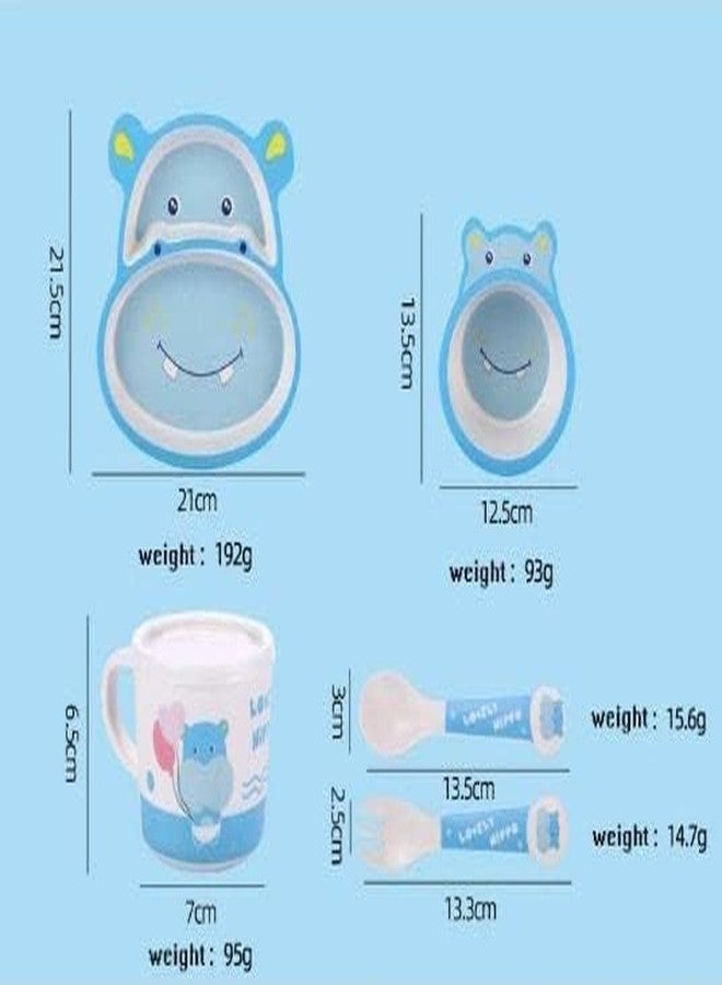 AHBHT Cute Kids Dinner Set, 5-Piece BPA-Free Feeding Set with Plate, Bowl, Cup, Spoon & Fork, Microwave Safe, Unbreakable Toddler Tableware for Boys & Girls (Hippo) - Image 3