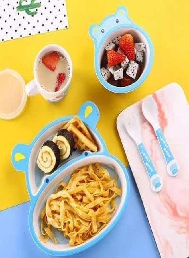 AHBHT Cute Kids Dinner Set, 5-Piece BPA-Free Feeding Set with Plate, Bowl, Cup, Spoon & Fork, Microwave Safe, Unbreakable Toddler Tableware for Boys & Girls (Hippo) - Image 2