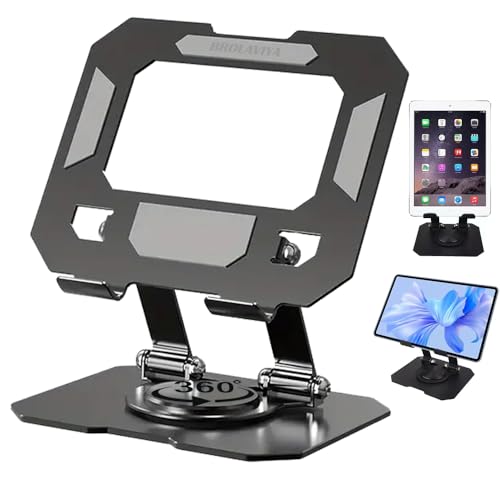 BROLAVIYA Desktop 360 Rotating Base, Metal Stand Holder, Foldable, Compatible with iPad, Tablet, Mobile, E-Reader 4-13 inch, D4, Black - Image 1