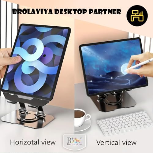 BROLAVIYA Desktop 360 Rotating Base, Metal Stand Holder, Foldable, Compatible with iPad, Tablet, Mobile, E-Reader 4-13 inch, D4, Black - Image 4