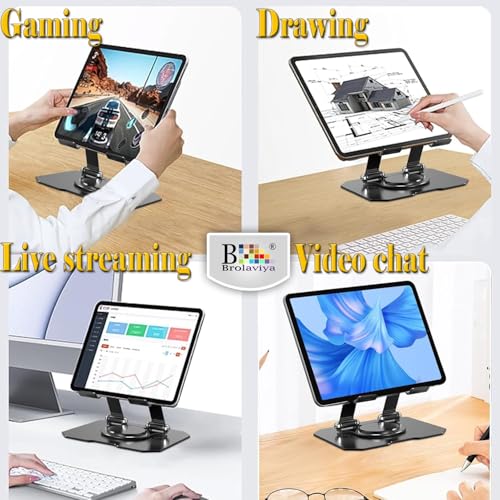BROLAVIYA Desktop 360 Rotating Base, Metal Stand Holder, Foldable, Compatible with iPad, Tablet, Mobile, E-Reader 4-13 inch, D4, Black - Image 2