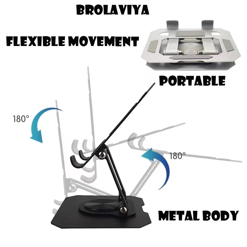 BROLAVIYA Desktop 360 Rotating Base, Metal Stand Holder, Foldable, Compatible with iPad, Tablet, Mobile, E-Reader 4-13 inch, D4, Black - Image 5