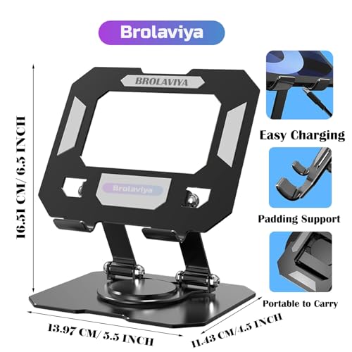BROLAVIYA Desktop 360 Rotating Base, Metal Stand Holder, Foldable, Compatible with iPad, Tablet, Mobile, E-Reader 4-13 inch, D4, Black - Image 3