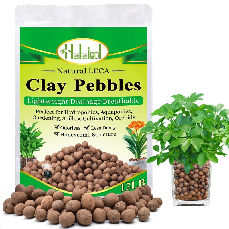 Halatool 12LB Expanded Clay Pebbles for Potted Plants Organic Lightweitht Clay Leca Balls for Hydroponics Gardening Orchids Drainage Decoration Aquaponics Aquariums