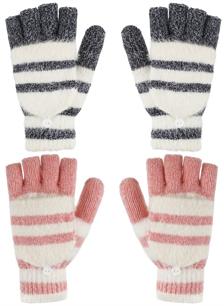 2 Pairs of Cozy Convertible Wool Fingerless Gloves for Men and Women Suitable for Winter Warmth and Style - Image 1